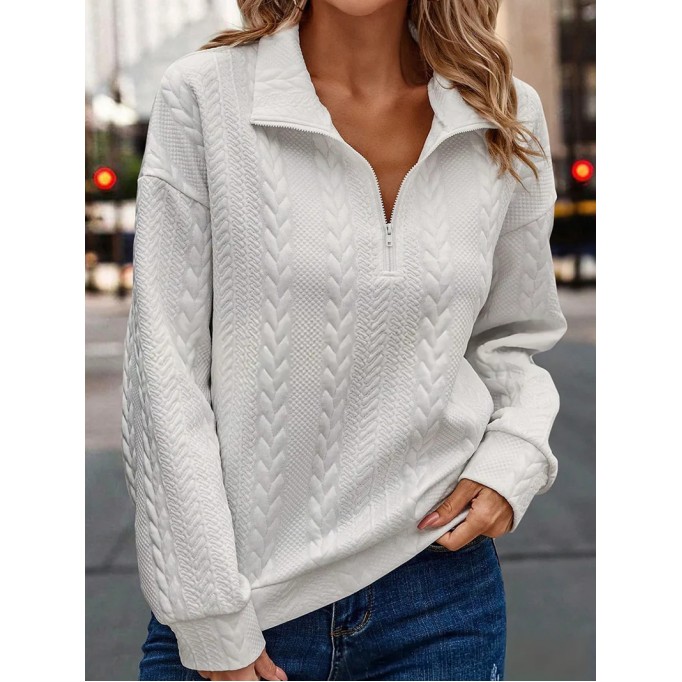 Zipper Solid Embossed Sweater