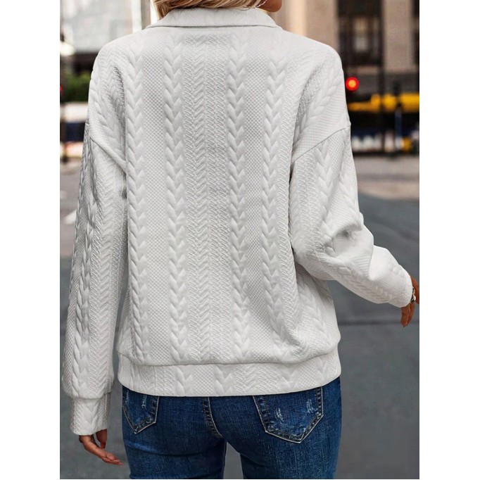 Zipper Solid Embossed Sweater