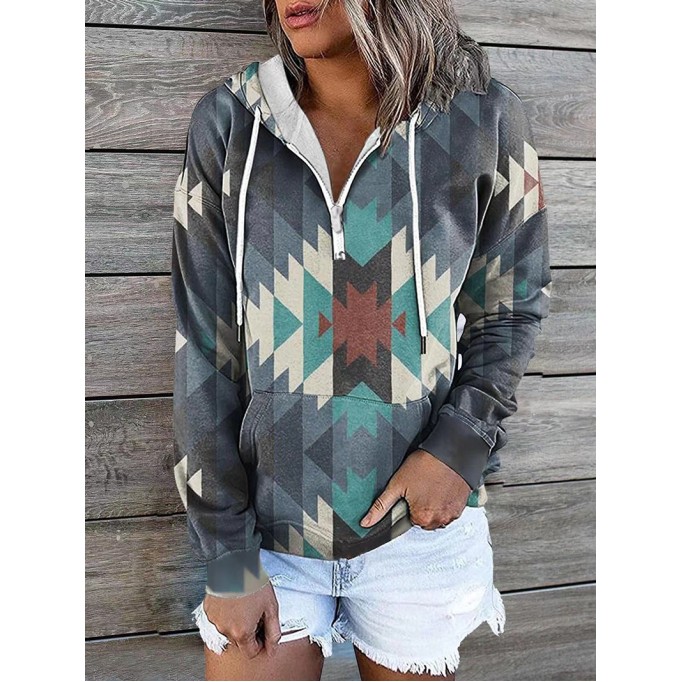 Zipper Western Printed Hoodie